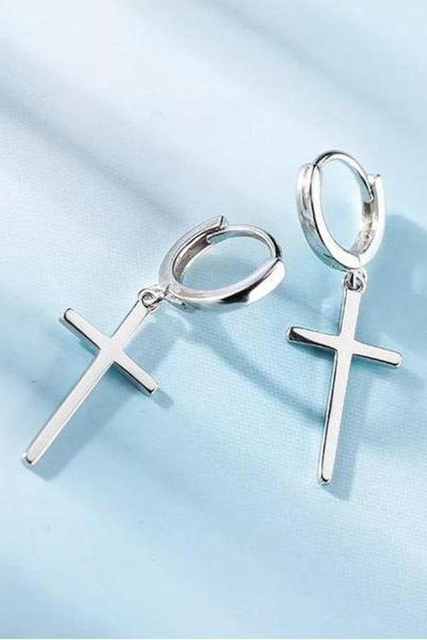 Cross Pendant Hoop Earring Silver Ear Jewelry For Women Men Gifts - Hayati London