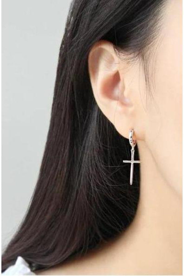 Cross Pendant Hoop Earring Silver Ear Jewelry For Women Men Gifts - Hayati London