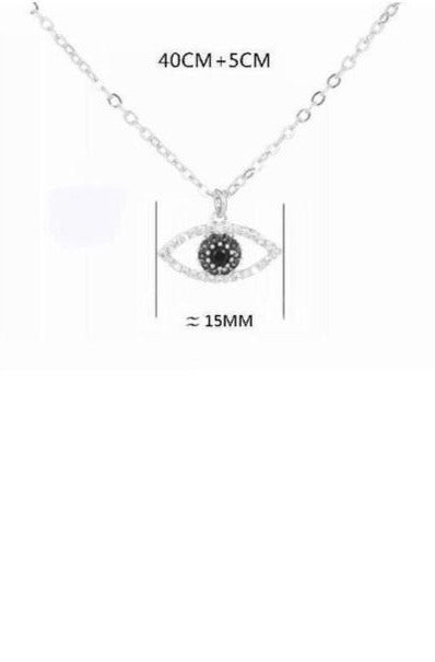 Cubic Zirconia Blue Eye Pendant Necklace, Silver finish - Hayati London