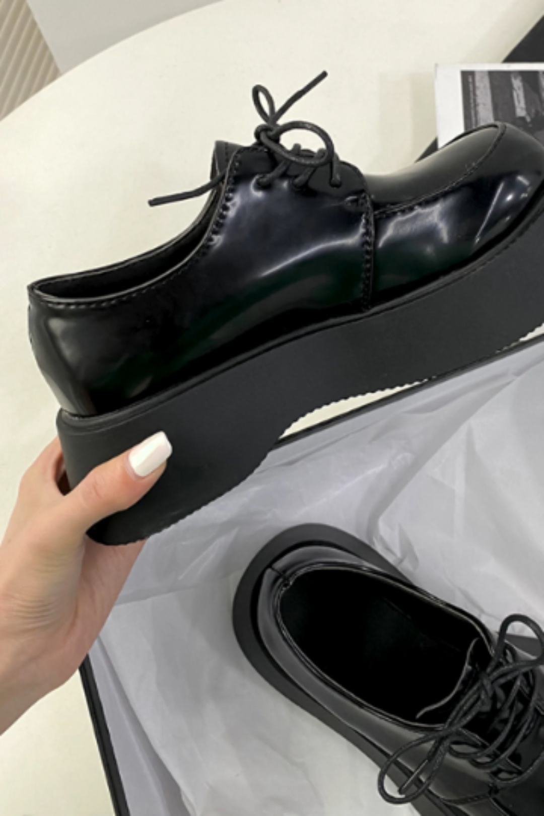 Chunky Platform Lace Up Oxford Shoes, Black Patent Mary Janes