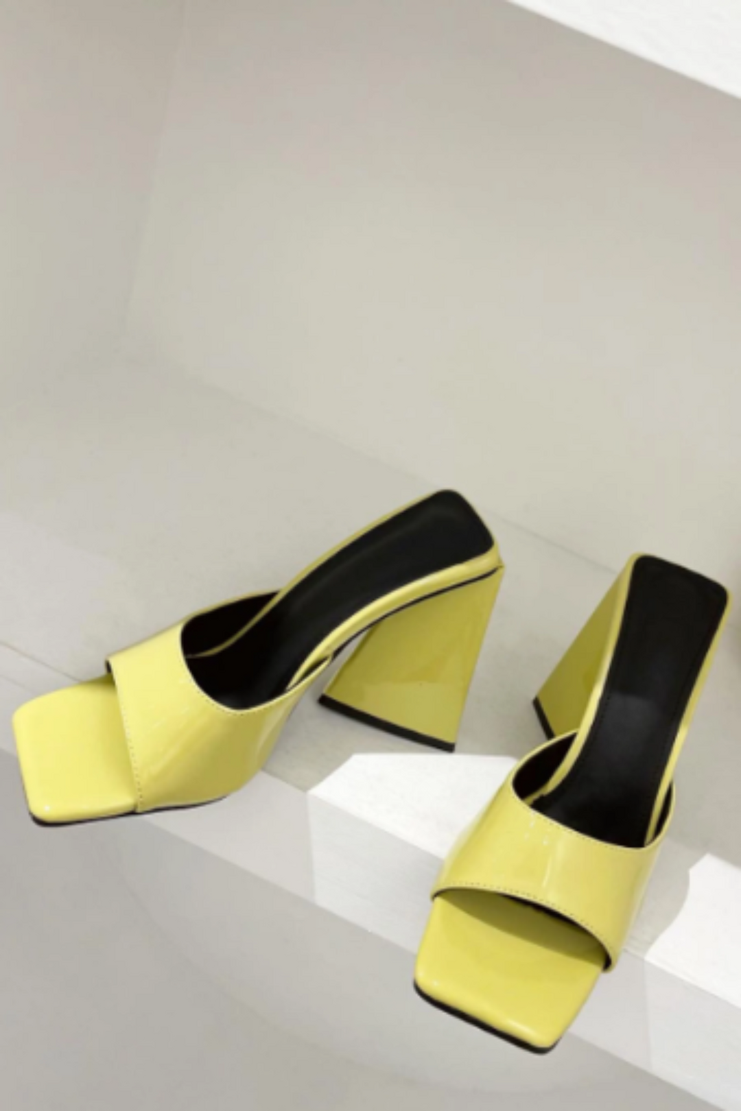 Square Peep Toe Sculptured Flared Block Heel Mule, Available in White & Lime Patent