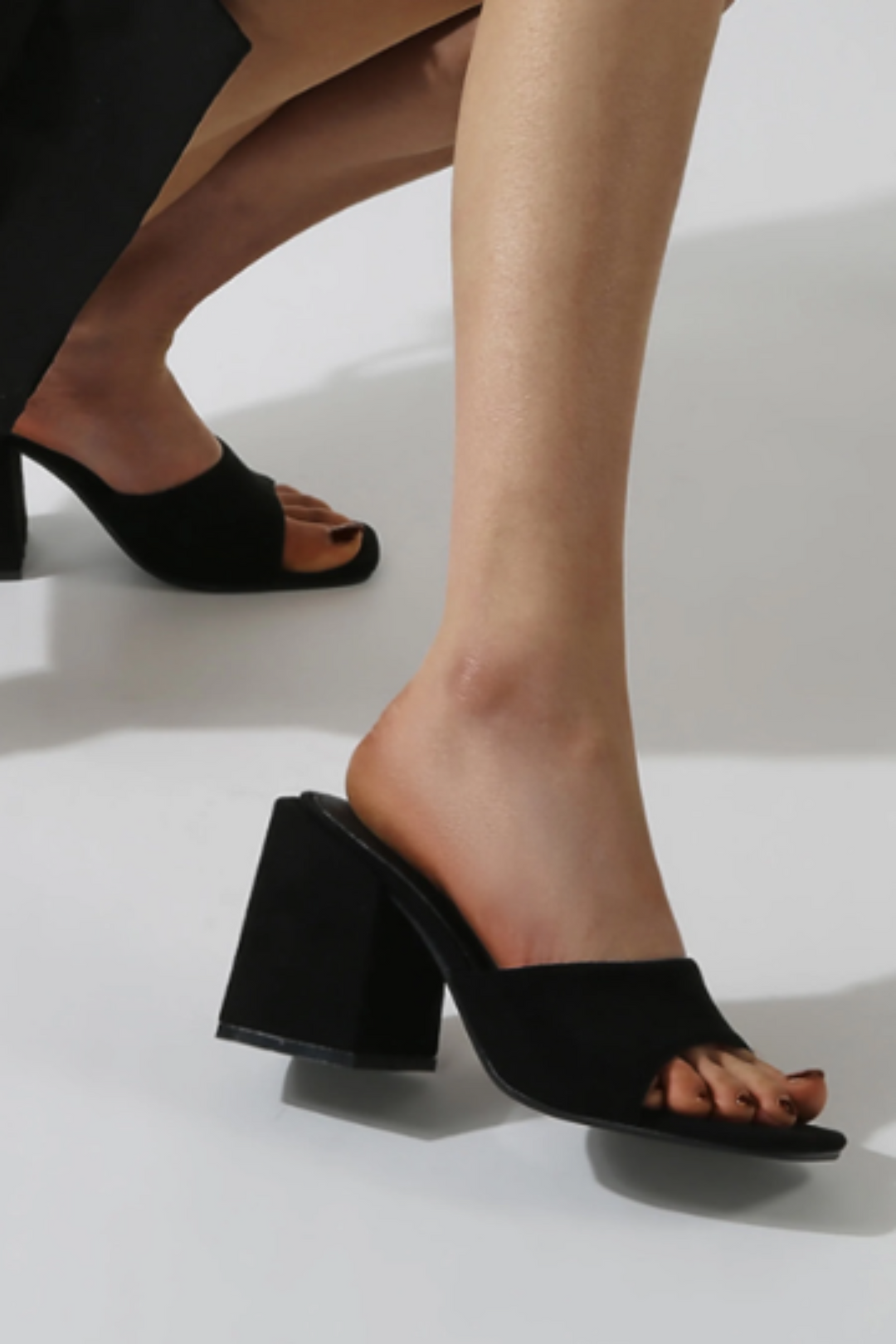 Minimalist Chunky Block Heeled Mule Sandals, Available in Colours Nude Suede & Black Suede