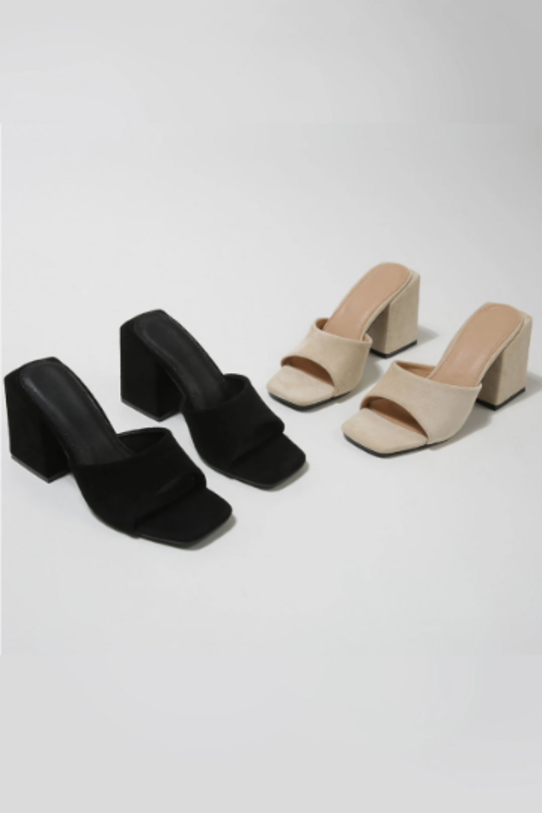 Minimalist Chunky Block Heeled Mule Sandals, Available in Colours Nude Suede & Black Suede