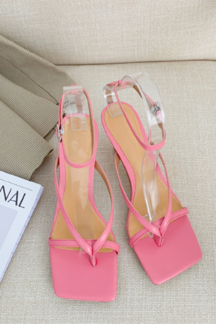 Strappy Square Toe Stiletto Sandal Heels, Ankle Strap Mid Heel Sandals, Available in Three Colours