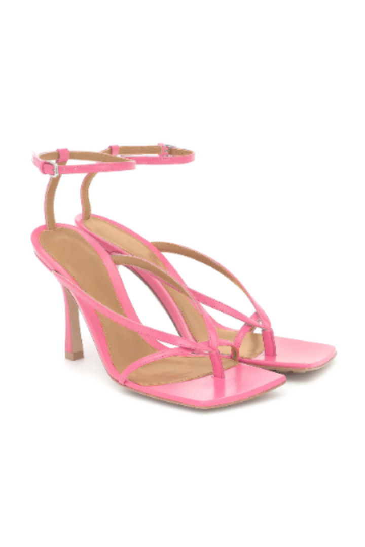 Strappy Square Toe Stiletto Sandal Heels, Ankle Strap Mid Heel Sandals, Available in Three Colours