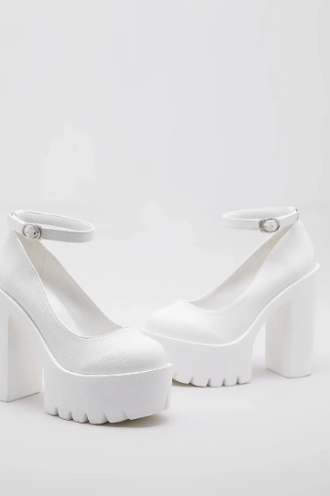 Platform Round Toe Chunky Heeled Ankle Strap Mary Janes, Platform Faux Leather Heeled Pumps, Available in Black & White