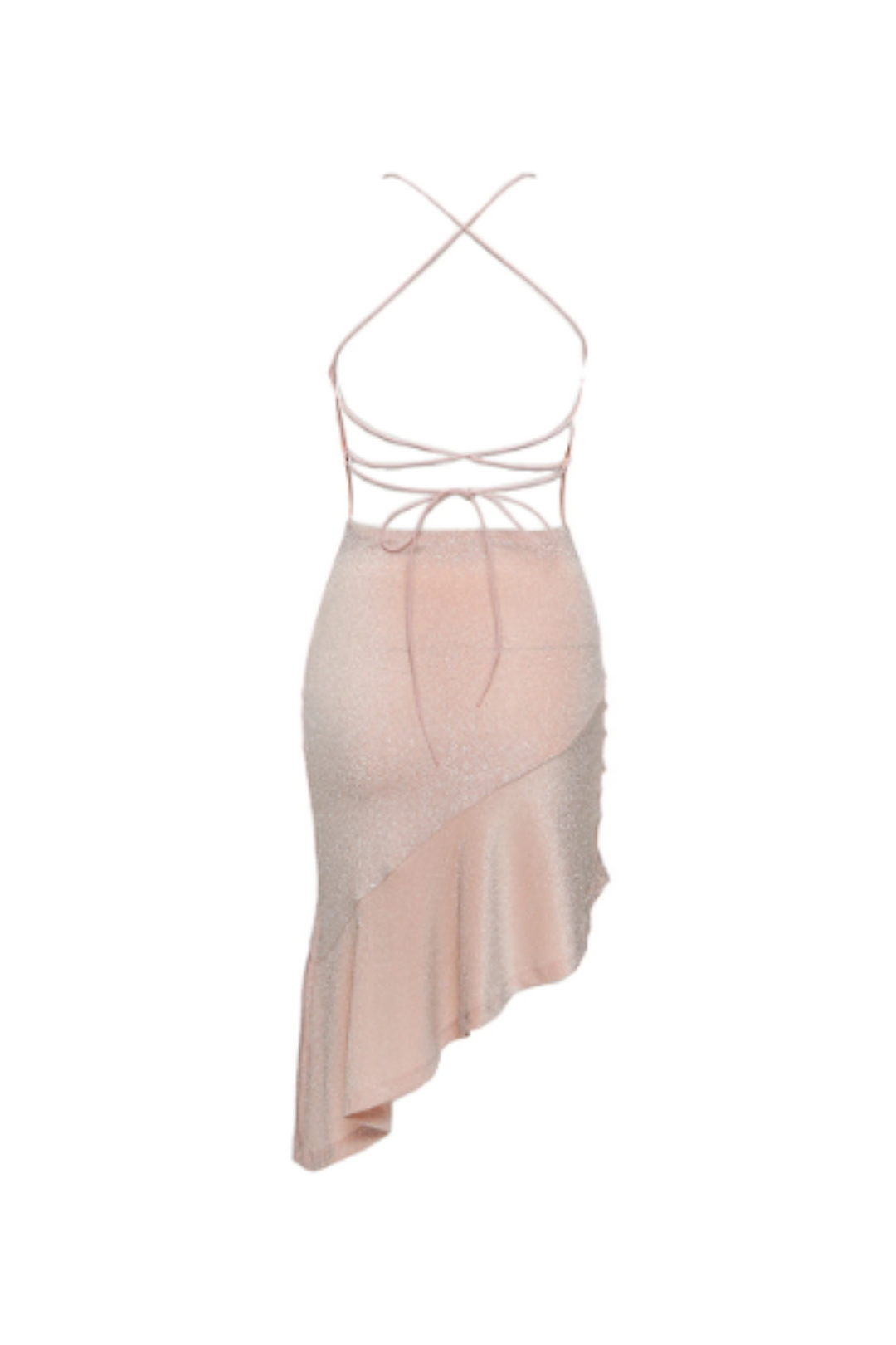 Pink Glittery Backless Bodycon Cami Dress, Asymmetric Split Thigh Spaghetti Strap Pink Dress, Tie Back Halterneck Y2K Dress