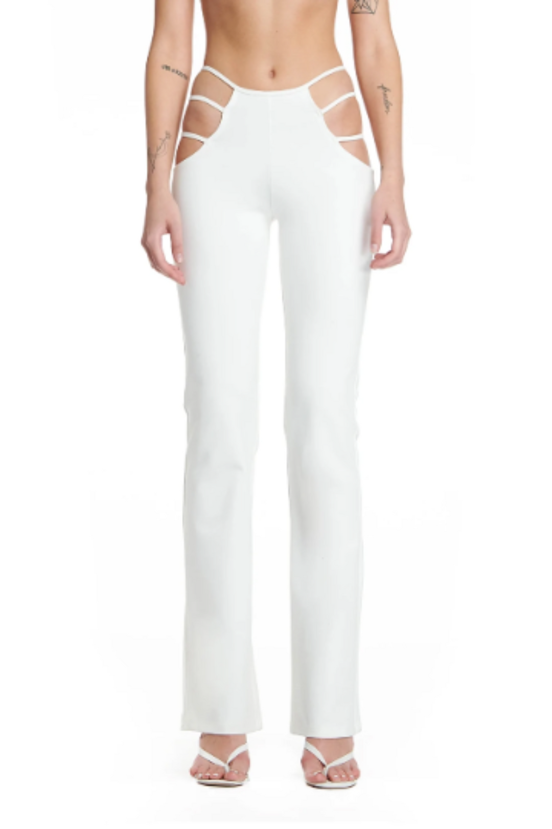 Flared High Waist Cut Out Waist Detailing Trousers, Available in Black & White