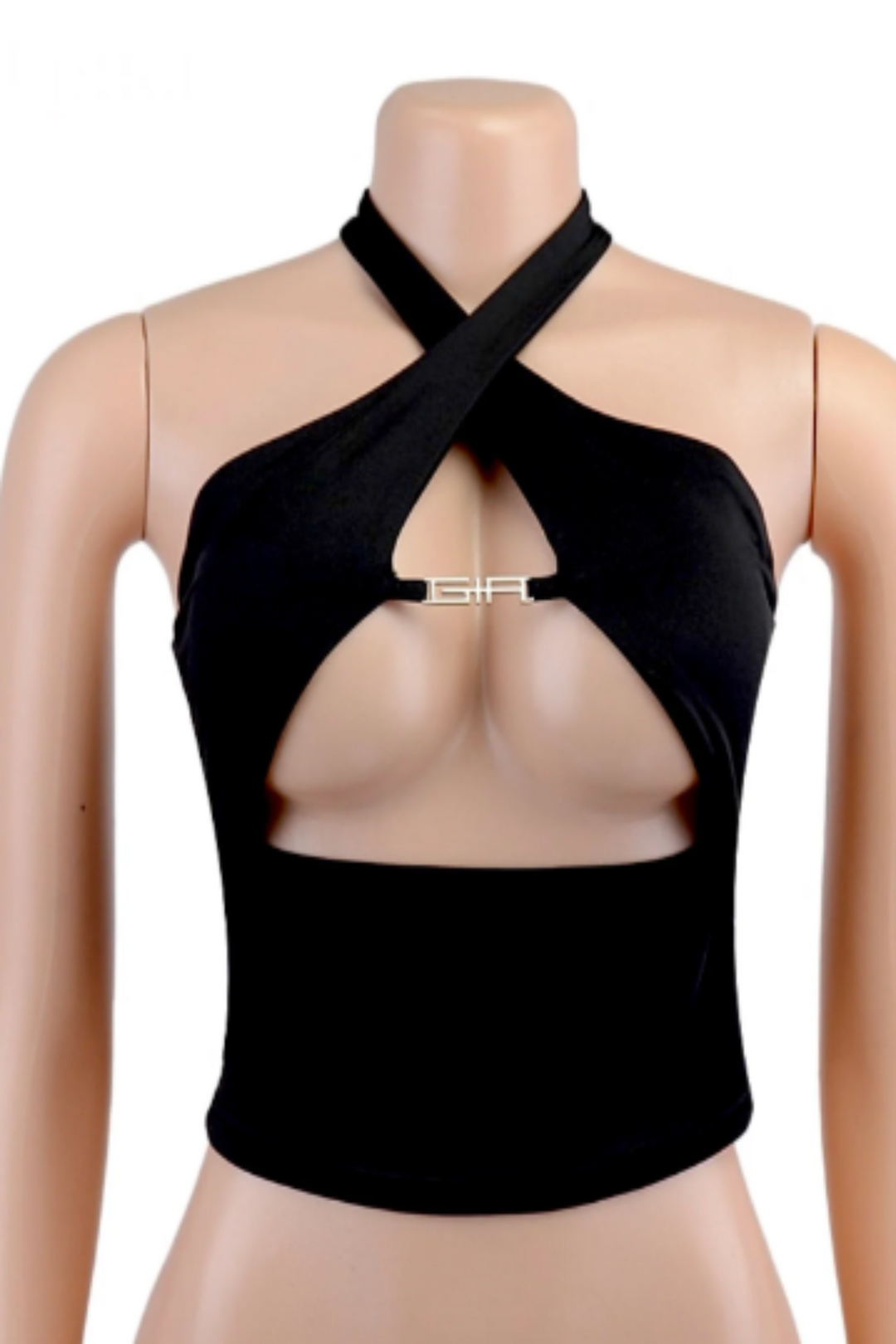 Halter Crop Top with Metal Detail, Sleeveless, Backless Cut-Out Top