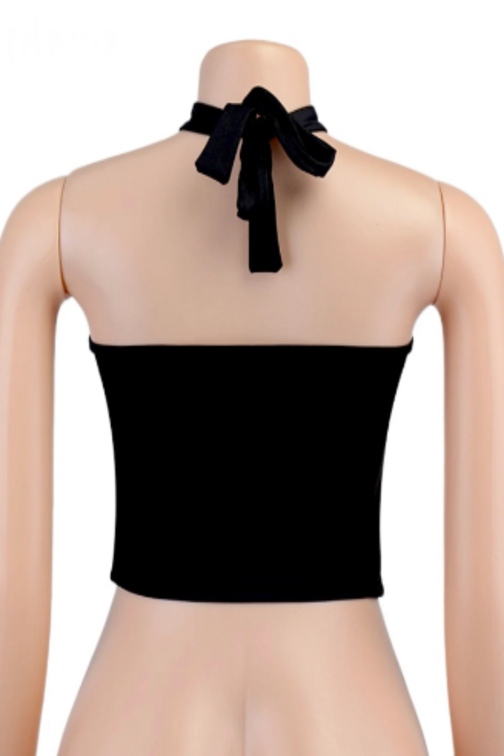 Halter Crop Top with Metal Detail, Sleeveless, Backless Cut-Out Top