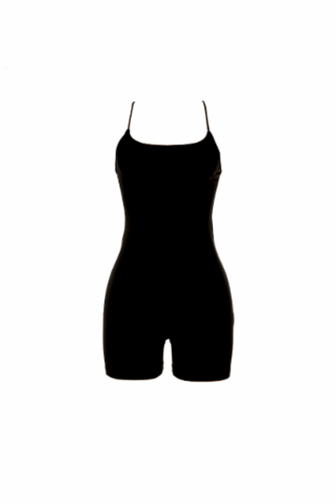 Black Deep Plunge Strappy Playsuit Unitard Romper, Sleeveless Spaghetti Cross Back Strap, Ribbed Jersey Material, Black One Piece Set