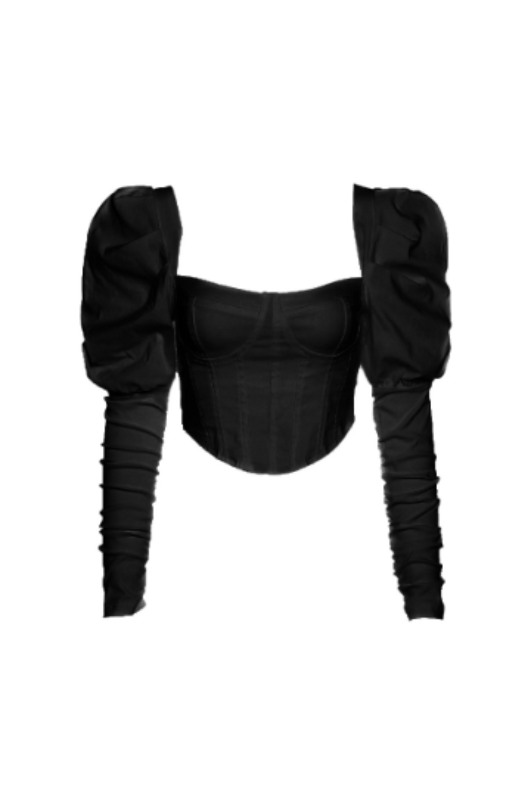 Puff Shoulder Boned Corset Top, Wired Bustier Crop Top, Square Neckline Long Sleeve Crop Top, Available in Black & White