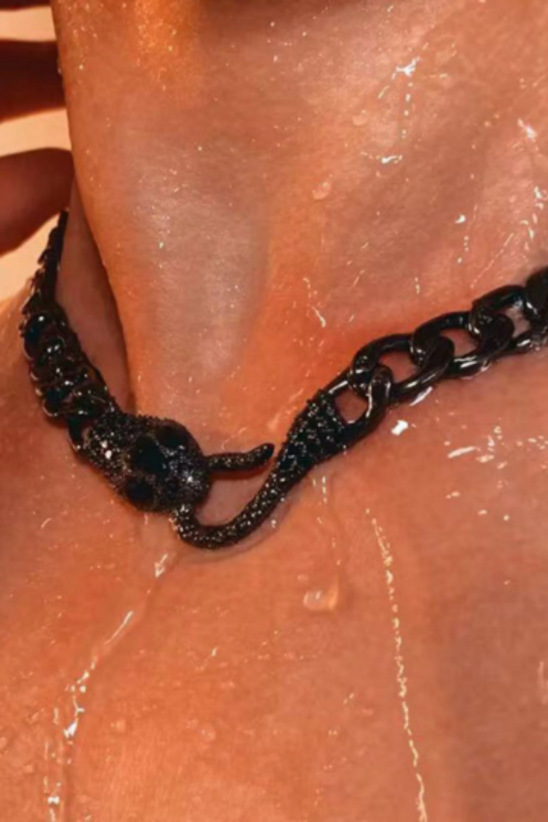 Rhinestone Crystal Encrusted Serpent Chunky Chain Necklace, Thick Chain Snake Choker, Clasp Closure, Available in Silver & Black  (48 Hour Dispatch)