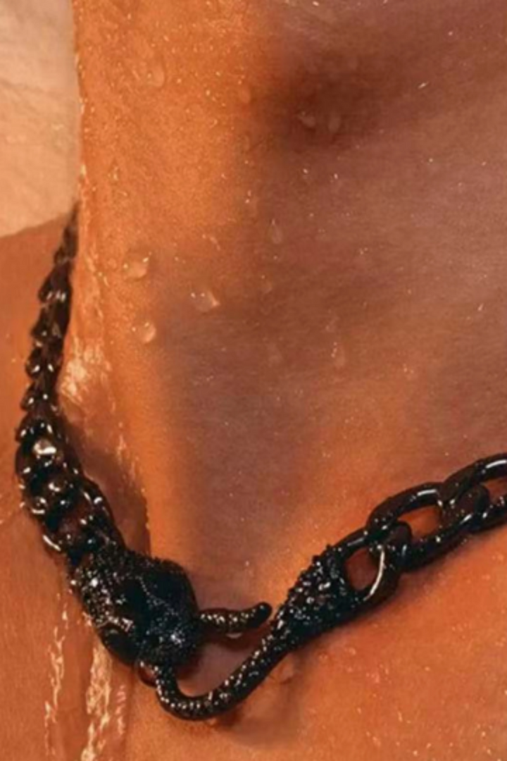 Rhinestone Crystal Encrusted Serpent Chunky Chain Necklace, Thick Chain Snake Choker, Clasp Closure, Available in Silver & Black  (48 Hour Dispatch)