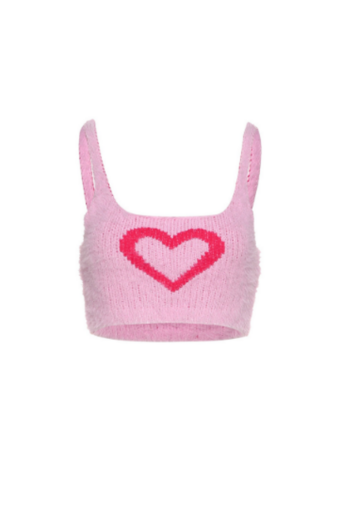 Y2K Fluffy Pink Heart Crop Top, Knitted Faux Fur Pink Set, Inspired by Rebel Wilson 'Senior Year'