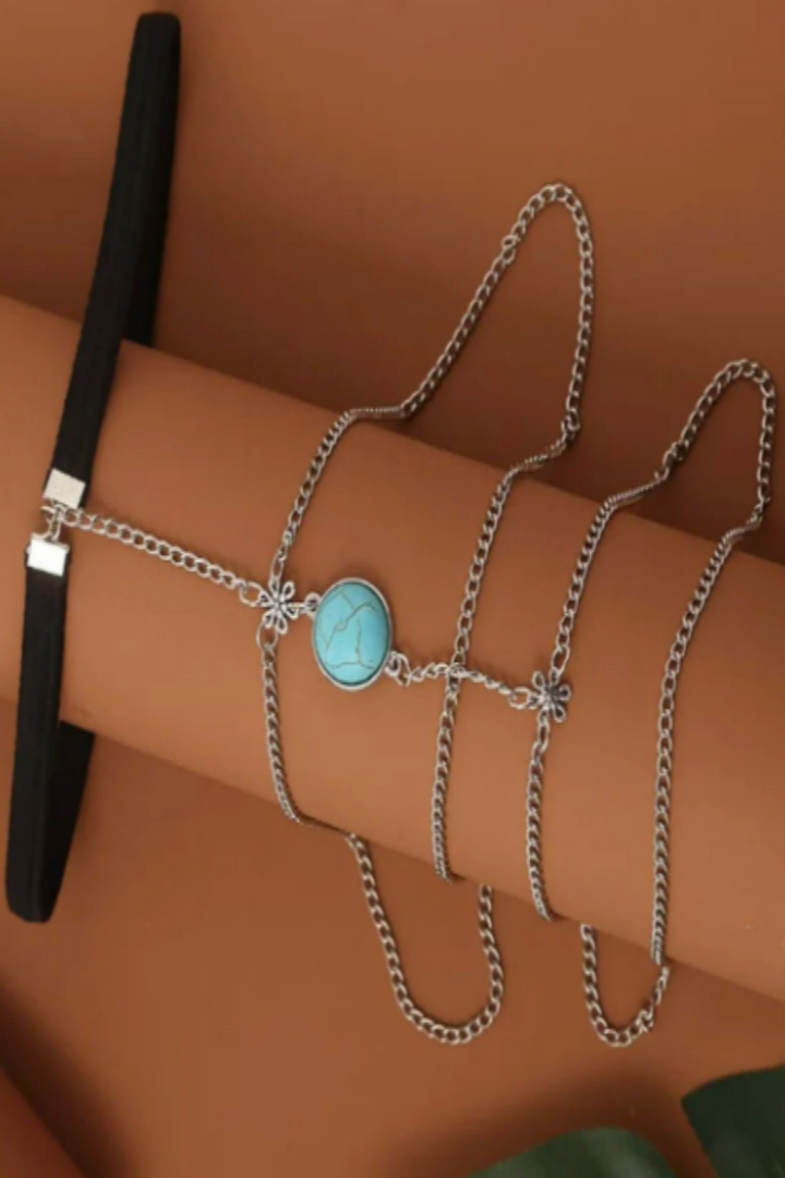 Silver Thigh Chain, Round Turquoise Colored Stone, Multilayer Thigh Chain, Leg Body Jewelry Layered for Holiday, Women Gift Present (48 Hour Dispatch)