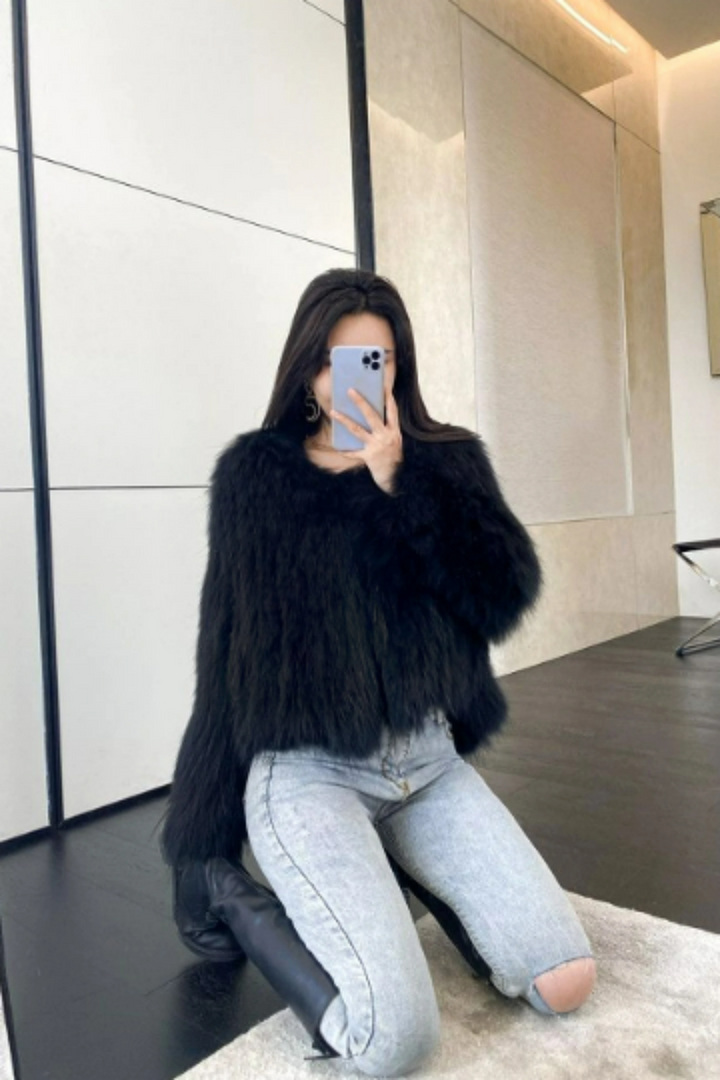 Oversized Fluffy Feather Faux Fur Long Coat, Fuzzy Cardigan Jacket, Available in Silver Grey, Rose Gold, White & Black