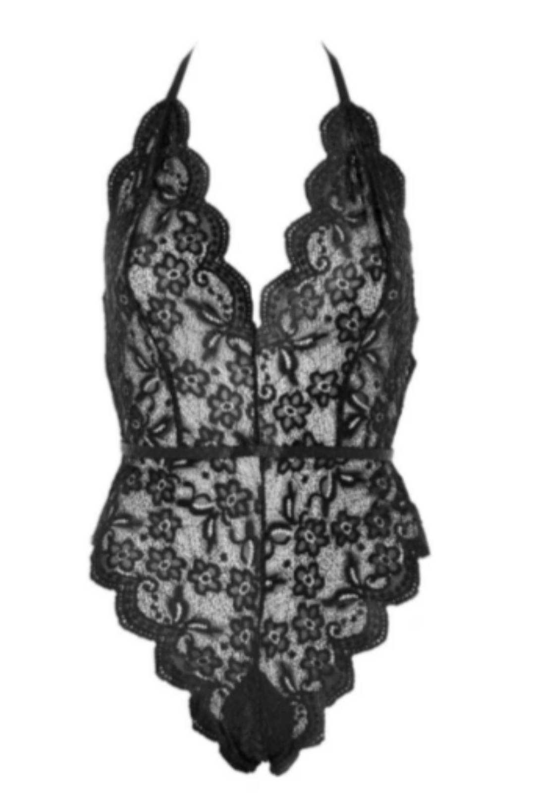 Floral Mesh Deep Plunge Bodycon Bodysuit, Spaghetti Strap Sleeveless Bodysuit