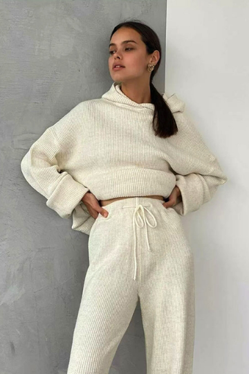 Knitted Co Ord Two Piece Tracksuit Set, Oversized Hoodie Tracksuit Jogger Sweat Pants, Available in Beige, Cream, Black, Blue, Y2K Knitwear