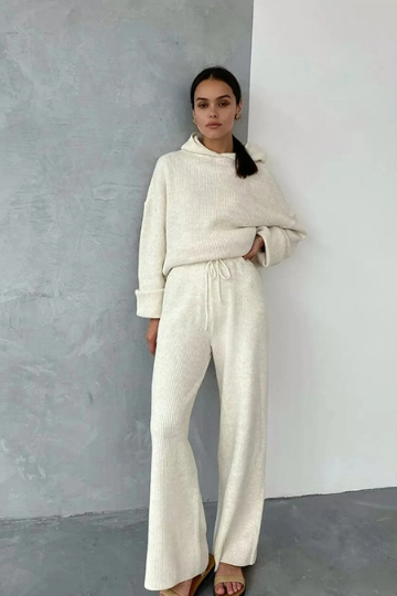 Knitted Co Ord Two Piece Tracksuit Set, Oversized Hoodie Tracksuit Jogger Sweat Pants, Available in Beige, Cream, Black, Blue, Y2K Knitwear