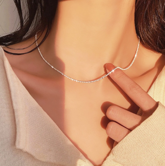 Classy Silver Necklace, Unique Design, Sparkles like Diamonds in the Light, Simple Chain Necklace, Ideal Gift