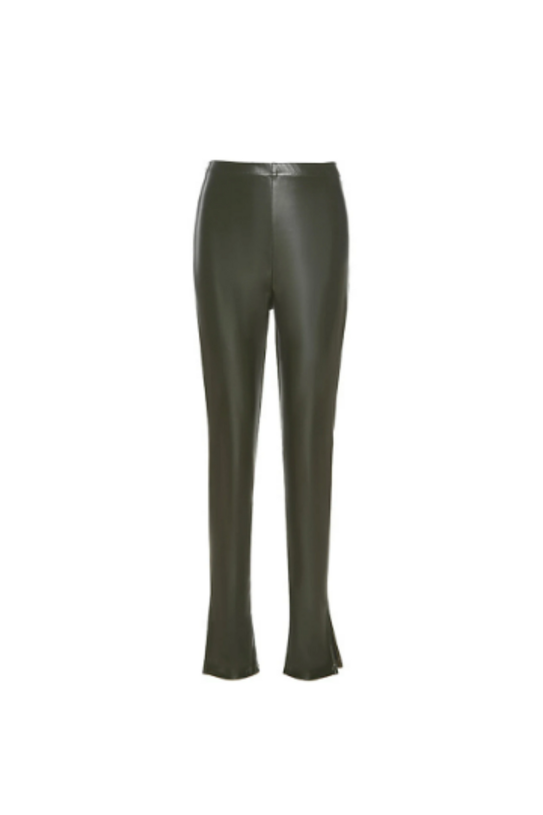 Faux Leather Split Hem Detail Trousers, High Waisted Stretchy Trousers, PU Pants, Available in Black & Green