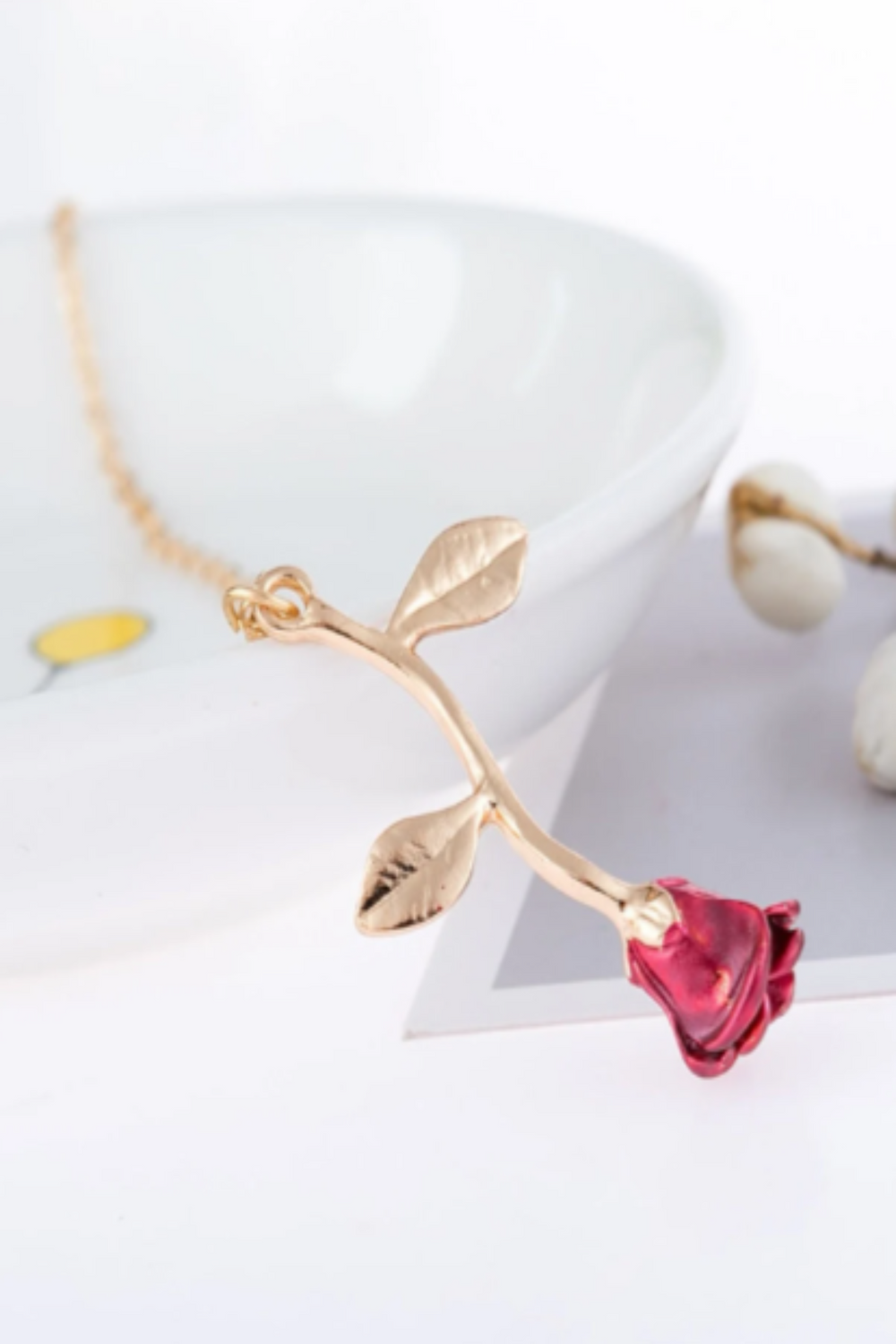 Pretty Red Rose Pendant Necklace, Gold or Silver Finish, Beautiful Gift - Hayati London