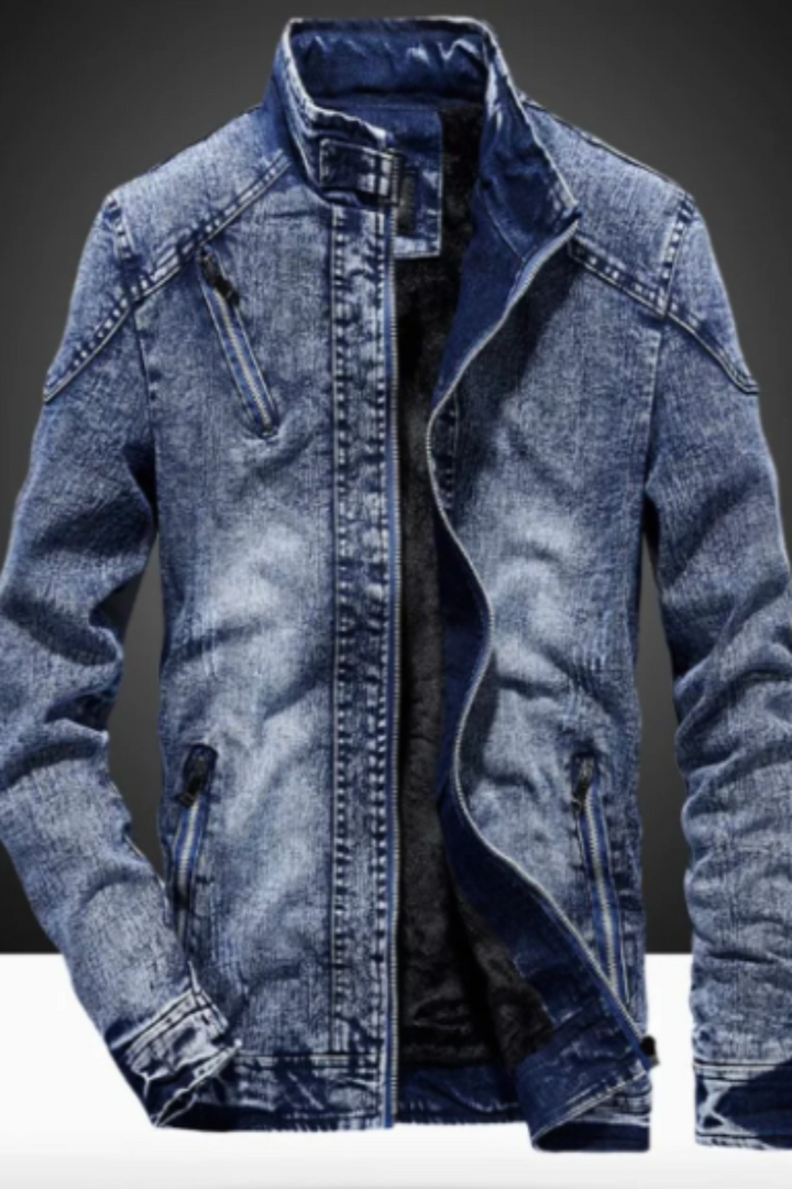 Denim Jacket Men Moto Biker Jean Jacket Summer Autumn Fashion Solid Plus Velvet Stand Collar Men's Denim Jacket Casual Straight Coat