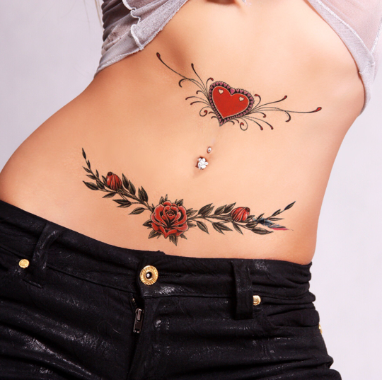 Temporary Tattoo Stickers Sexy Rose Heart-shaped Wreath Fake Tatto Waterproof Tatoo Back Leg Arm Belly Women Girl [Size: 21 by 14.8 cm]