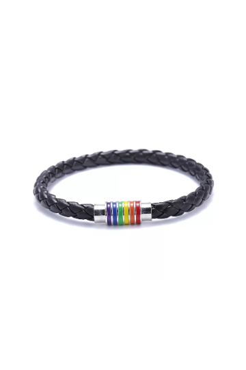 Rainbow Clasp Faux Leather Plaited Bracelet, Woven Faux Leather LGBTQ Pride Bracelet, Available in Gold & Silver Clasp