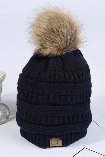 Pom Pom Knit Beanie, Faux Fur Bobble Hat, Women's Winter Hat, Available in Black, Grey, Red & Purple