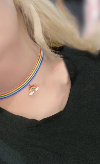 Rainbow Choker, Rainbow Enamel Pendant, Stainless Steel, Rainbow choker. Gift Idea