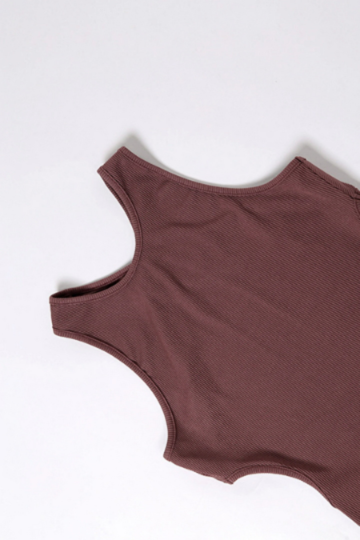 Burgundy Brown Halter Neck Cross Strap Backless Bodycon Mini Dress, Ribbed Jersey Material