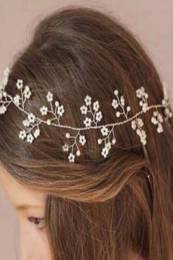 Beautiful Hair Piece, Headband, Bridesmaid, Faux Pearl and Silver Finish, Wedding, Prom, Gala, Ball Hair Accessory, Hair Vine