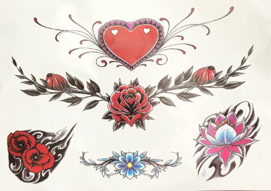 Temporary Tattoo Stickers Sexy Rose Heart-shaped Wreath Fake Tatto Waterproof Tatoo Back Leg Arm Belly Women Girl [Size: 21 by 14.8 cm]