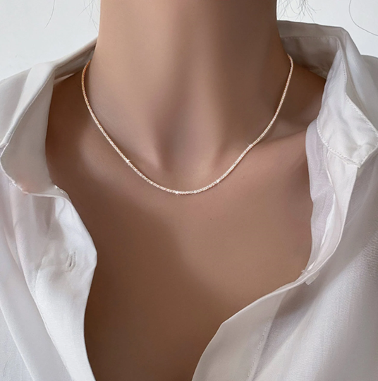 Classy Silver Necklace, Unique Design, Sparkles like Diamonds in the Light, Simple Chain Necklace, Ideal Gift