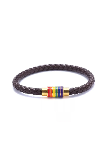 Rainbow Clasp Faux Leather Plaited Bracelet, Woven Faux Leather LGBTQ Pride Bracelet, Available in Gold & Silver Clasp