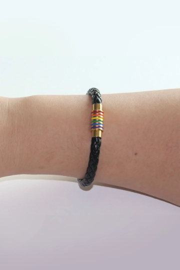 Rainbow Clasp Faux Leather Plaited Bracelet, Woven Faux Leather LGBTQ Pride Bracelet, Available in Gold & Silver Clasp