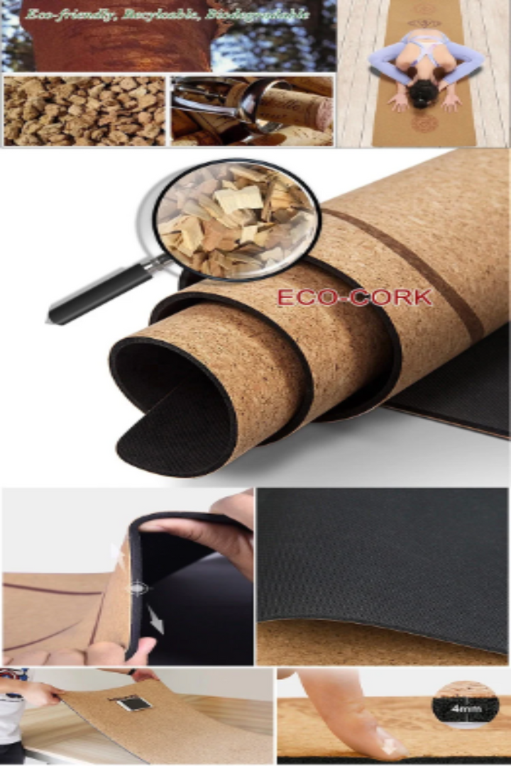 Yoga Mat, Cork & Natural Rubber, Eco-Friendly, Super-Grip, Non-Slip, Perfect for Gym, Pilates, Fitness Workout, 4mm thick. 5 designs, Chakra - Hayati London