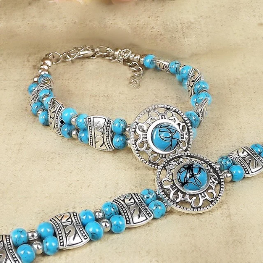 Stunning Boho Bracelets, Turquoise Beads, Multi-colored Beads, Silver Finish, Boho, Retro Hippie Bracelets