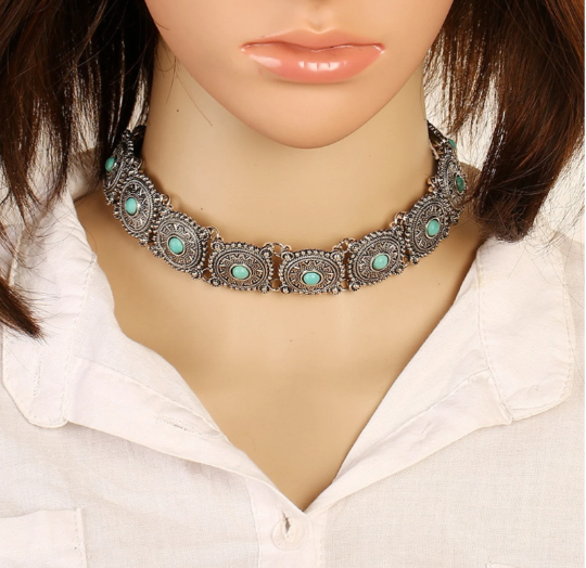 Boho Collar, Choker, Necklace, jewelry for women, Ethnic style Bohemian collar, Antique Silver finish