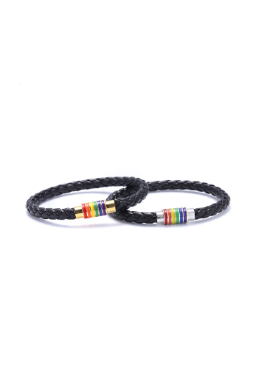 Rainbow Clasp Faux Leather Plaited Bracelet, Woven Faux Leather LGBTQ Pride Bracelet, Available in Gold & Silver Clasp