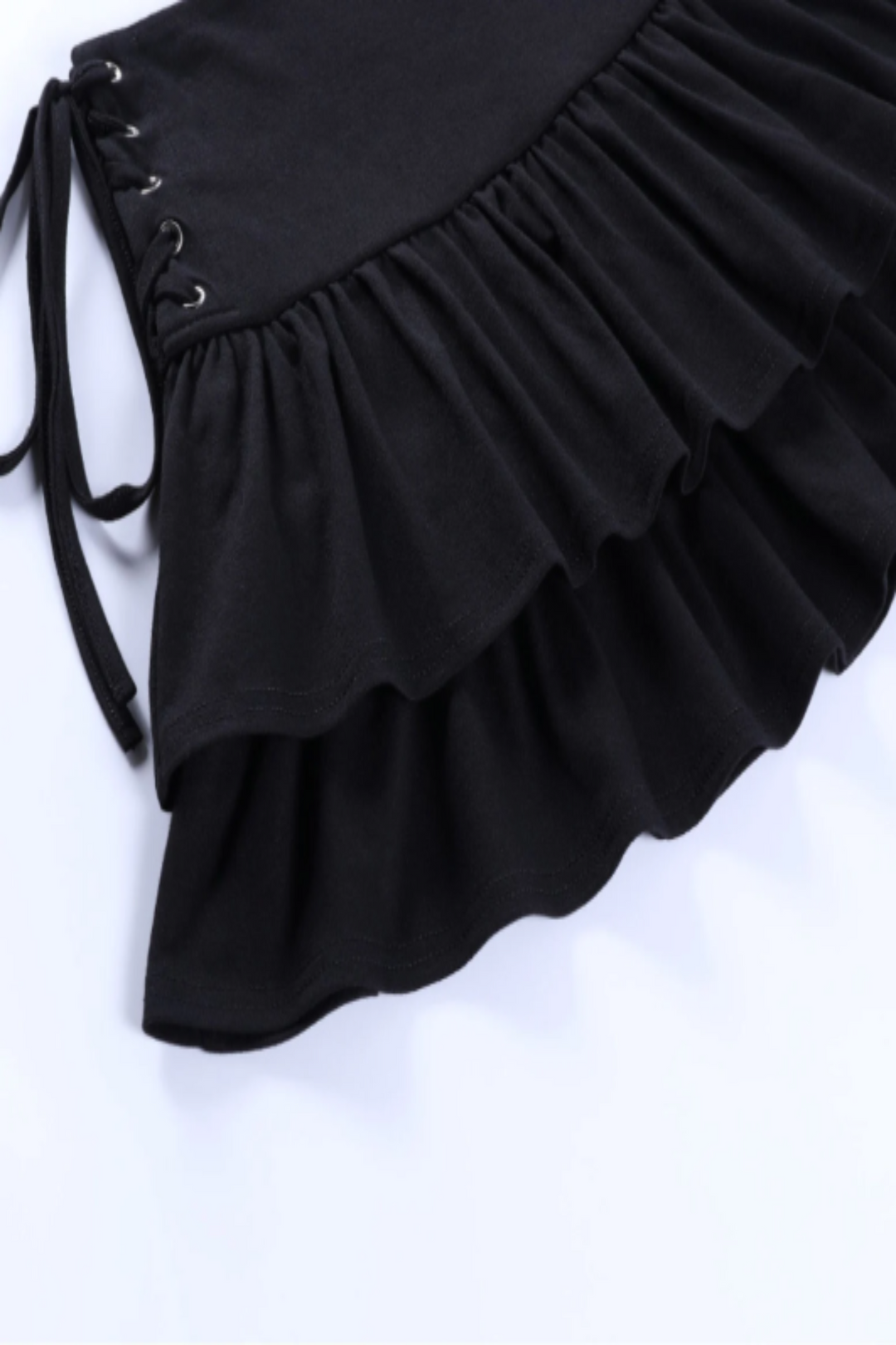 Black Short Skirt, High Waist with Lace Tie Side Detail  Skirt