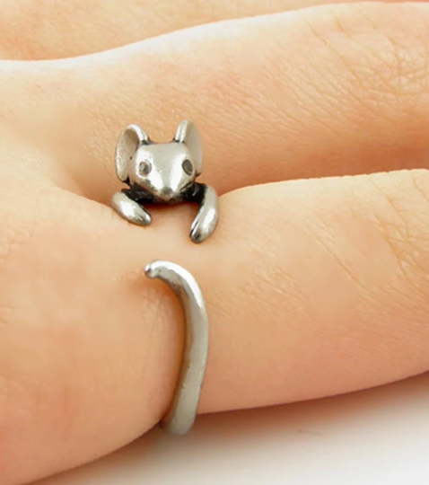 Mouse Ring, Adjustable Ring, Men, Women, Unique Design, Gift Idea, Silver finish