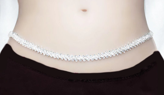 Crystal Waist Chain, y2k Belly Chain, Adjustable Body Jewelry, Silver, Bold Body Chains, Bikini Jewelry