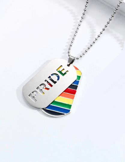 Unique Pride Pendant, Rainbow Enamel Detail, Stainless Steel, Gift Idea