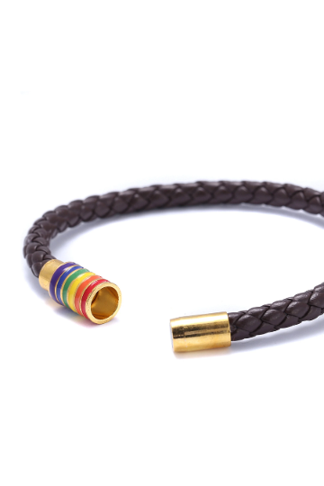 Rainbow Clasp Faux Leather Plaited Bracelet, Woven Faux Leather LGBTQ Pride Bracelet, Available in Gold & Silver Clasp