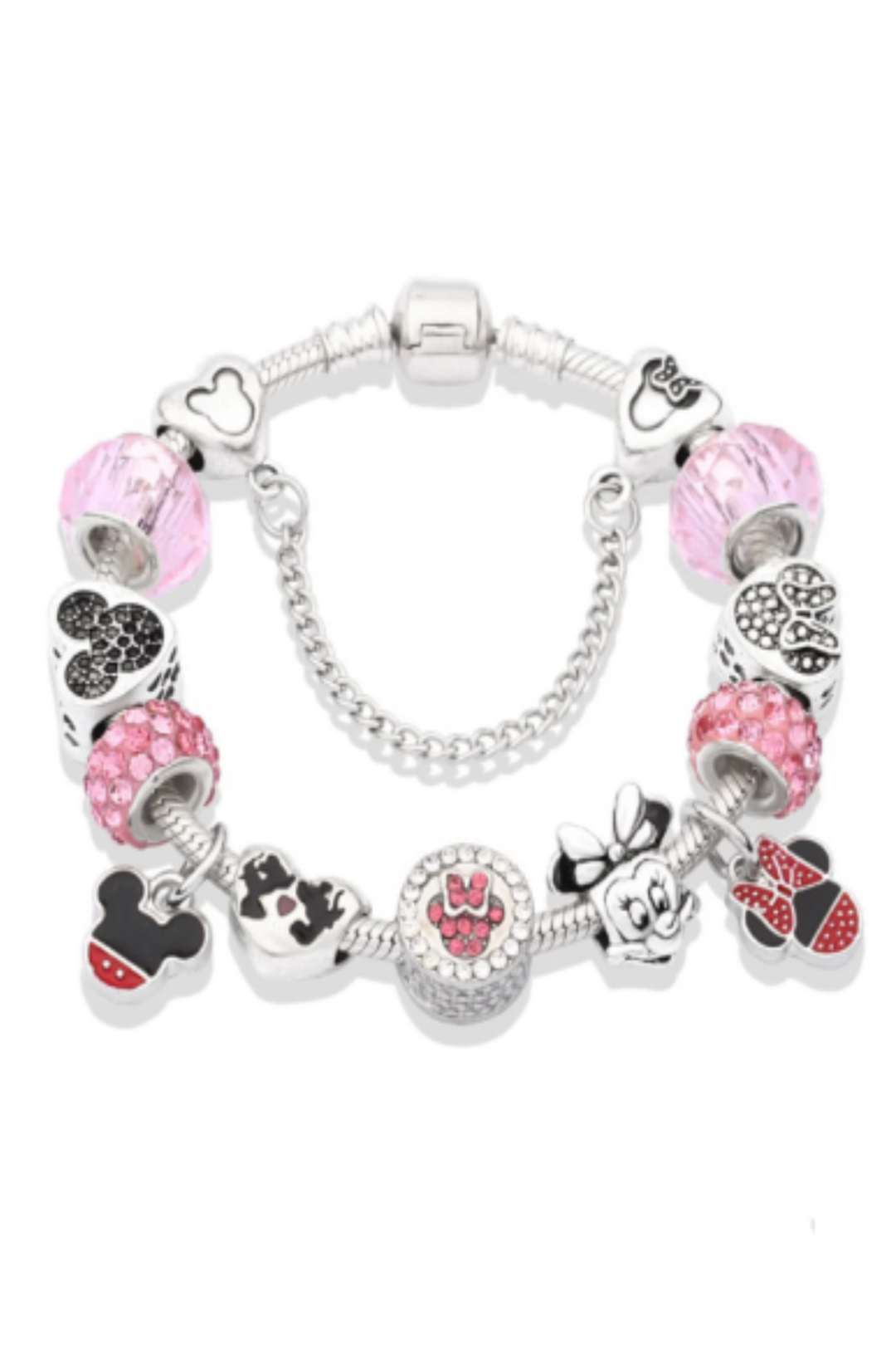 Charm Mickey Bracelet, Silver Finish, Girls, Women Multi Charm Rhinestone Crystal Bracelet. Beautiful Gift (Size: 18cm) (48 Hour Dispatch)