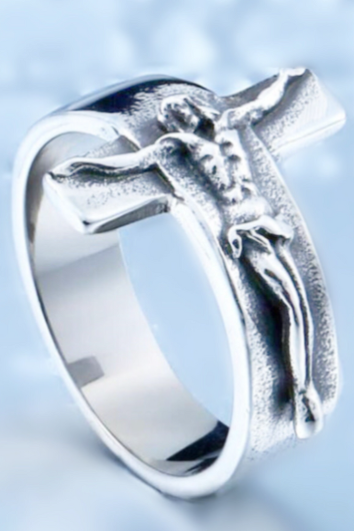 Cross Ring in Silver Finish, Unisex 3D Cross Ring, Ideal Gift