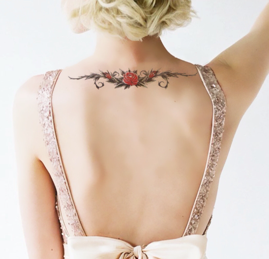 Temporary Tattoo Stickers Sexy Rose Heart-shaped Wreath Fake Tatto Waterproof Tatoo Back Leg Arm Belly Women Girl [Size: 21 by 14.8 cm]